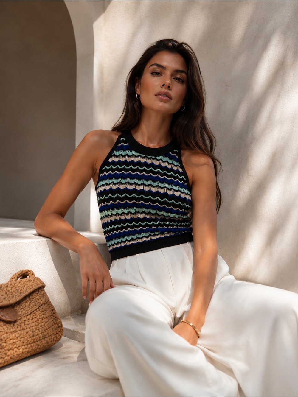 MONTE VEA Ocean Sunset chevron Knit Top